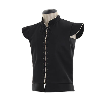 Medieva Men's Sleeveless Tunic with Lace Up Neckline Renaissance Style Top for Cosplay or Themed Events Halloween Christmas or Themed Parties