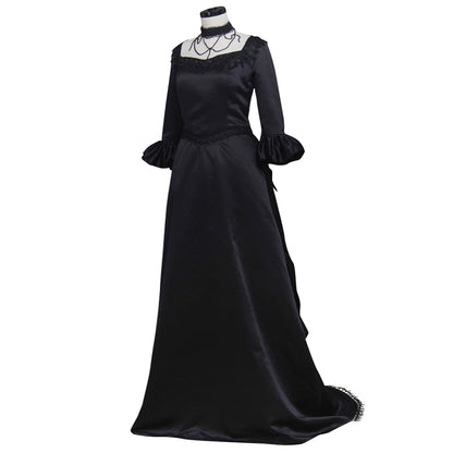 Victorian Rococo Medieval Floor Length Dress Party Costume Square Neck Ruffle Sleeve Black Solid Color Ball Gown Women's Halloween Carnival Party Evening Dress Valentine's Day Party Masquerade Adults' Dress All