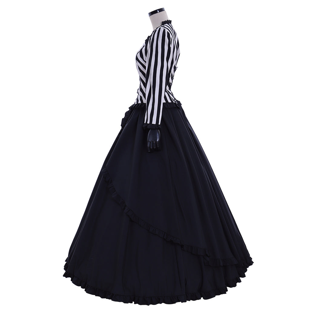 Victorian Gothic Vintage Inspired Dress Party Costume Prom Outfit Princess Shakespeare Black - White Striped Layered Skirt Women's Halloween Carnival Valentine's Day Party Evening Party Masquerade Adults' Dress All