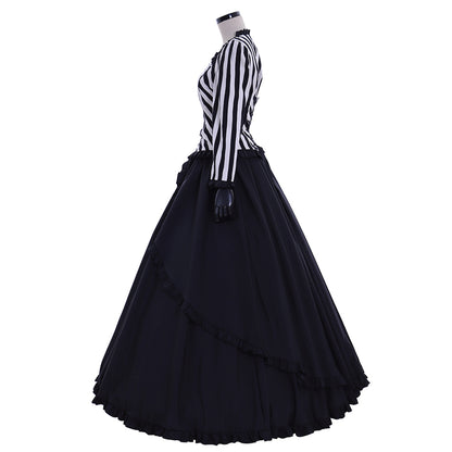 Victorian Gothic Vintage Inspired Dress Party Costume Prom Outfit Princess Shakespeare Black - White Striped Layered Skirt Women's Halloween Carnival Valentine's Day Party Evening Party Masquerade Adults' Dress All