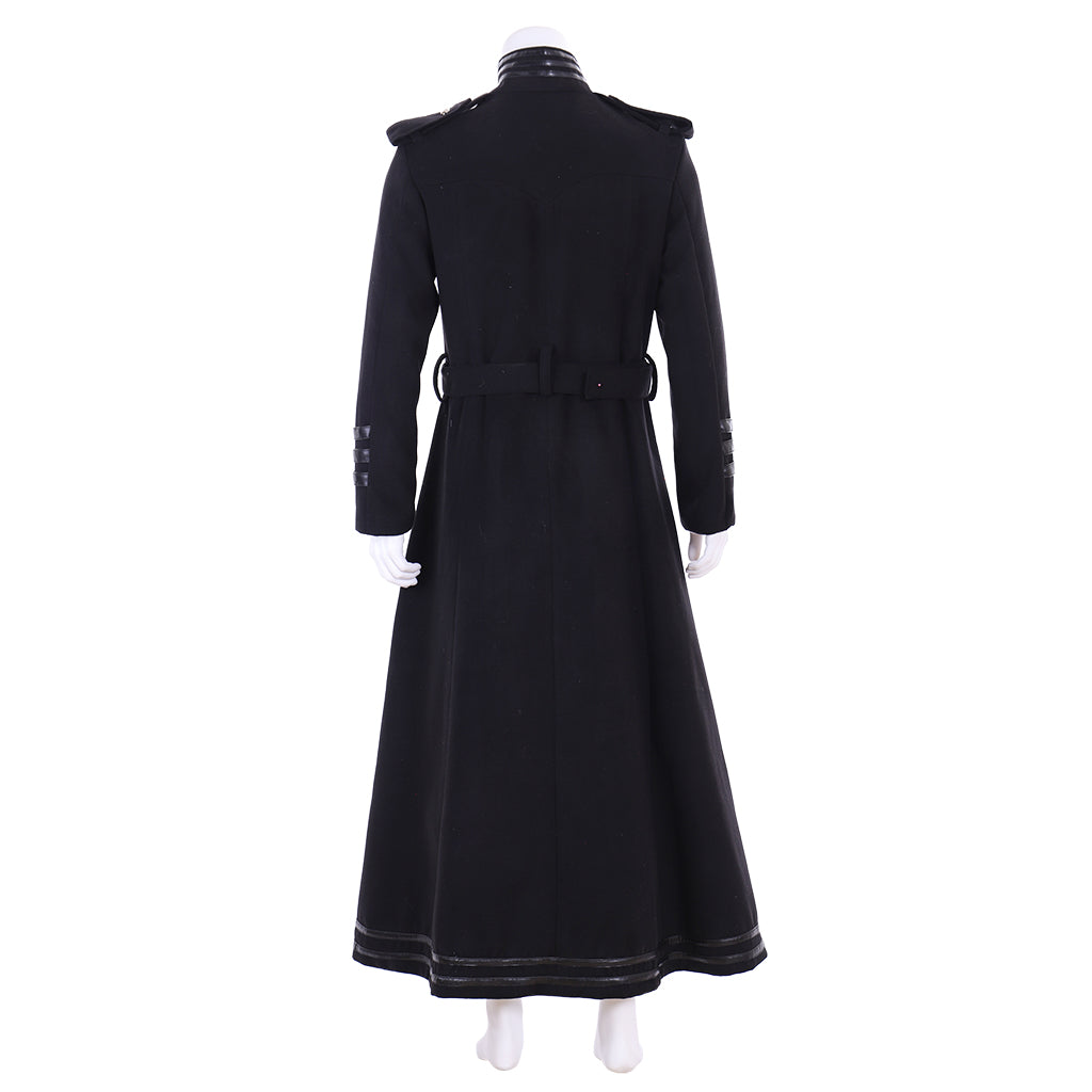 Medieval Men's Black Military  style Long Coat with Silver Accents Buttons and Belt Cosplay Stage Costume Adult Halloween Christmas Party Themed Outfit