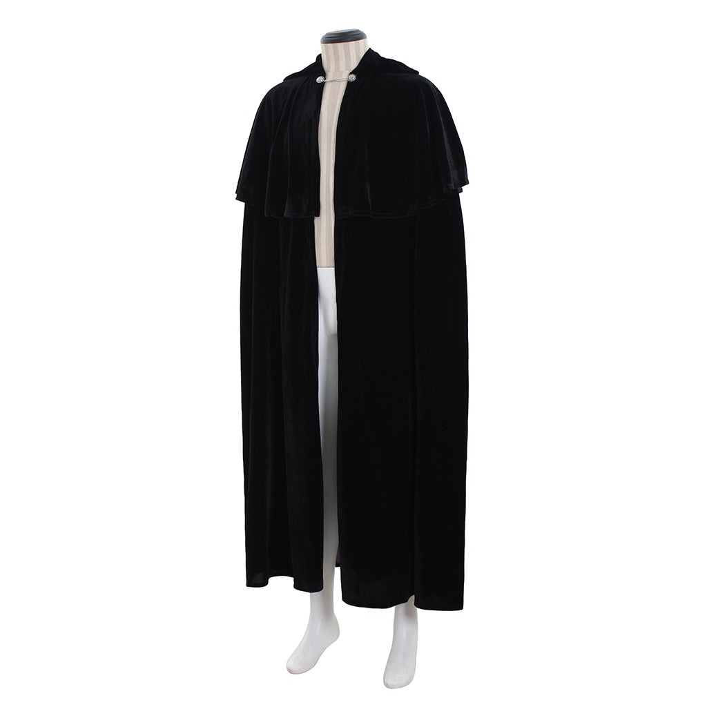 Medieval Renaissance Navy Blue Velvet Long Hooded Cloak with Clasp Closure