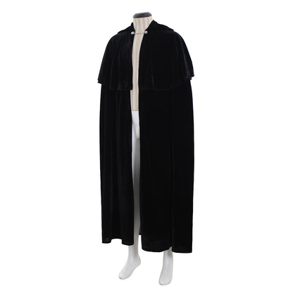 Medieval Renaissance Navy Blue Velvet Long Hooded Cloak with Clasp Closure