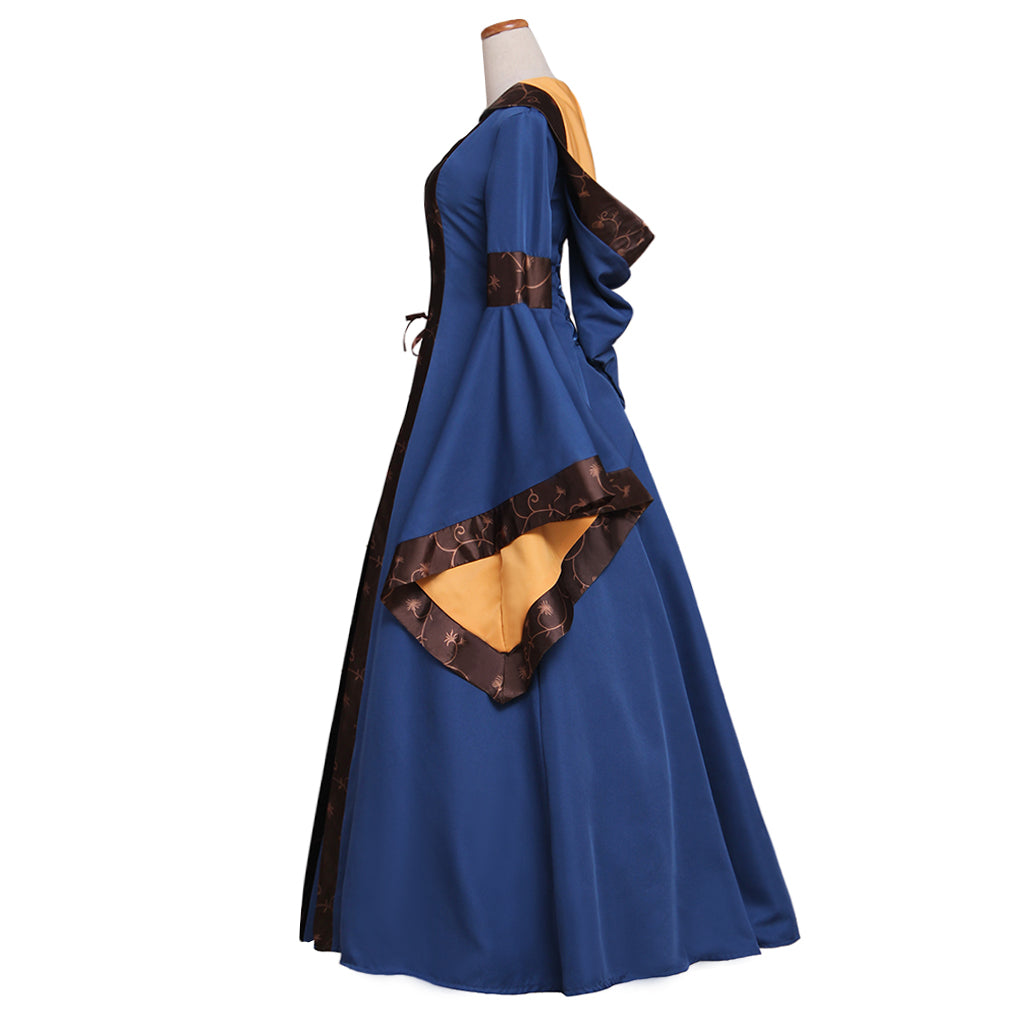 Medieval Women Renaissance Blue Cosplay Costume Adult Ancient Gown With Lace Up Bell Sleeves Gothic Ladies Halloween Christmas Dress