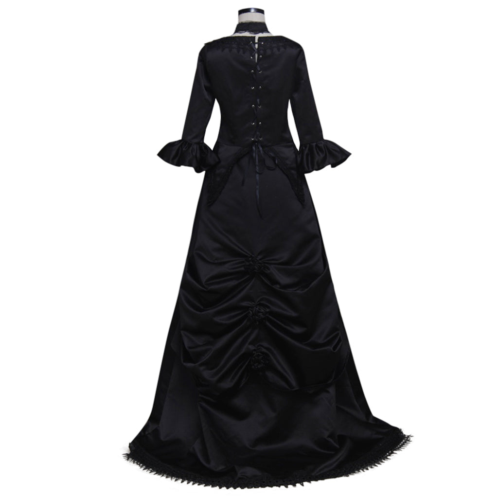 Victorian Rococo Medieval Floor Length Dress Party Costume Square Neck Ruffle Sleeve Black Solid Color Ball Gown Women's Halloween Carnival Party Evening Dress Valentine's Day Party Masquerade Adults' Dress All