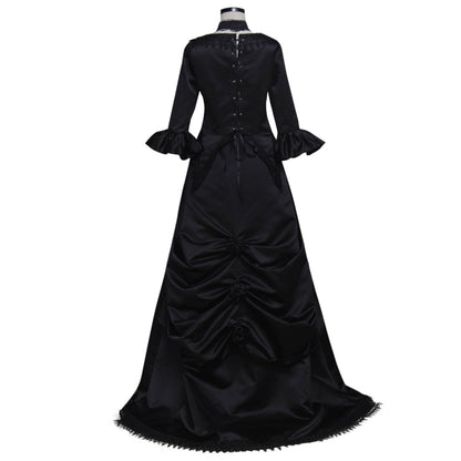 Victorian Rococo Medieval Floor Length Dress Party Costume Square Neck Ruffle Sleeve Black Solid Color Ball Gown Women's Halloween Carnival Party Evening Dress Valentine's Day Party Masquerade Adults' Dress All