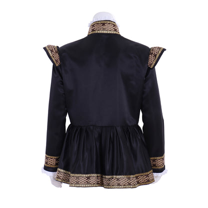 Renaissance Men's Black Jacket with Gold Trim and Ornate Patterns for Cosplay or Themed Events Halloween Christmas or Themed Parties