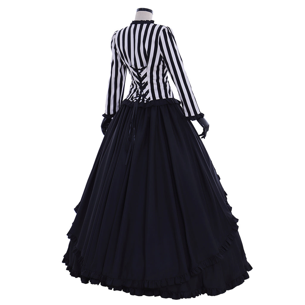 Victorian Gothic Vintage Inspired Dress Party Costume Prom Outfit Princess Shakespeare Black - White Striped Layered Skirt Women's Halloween Carnival Valentine's Day Party Evening Party Masquerade Adults' Dress All