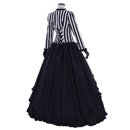 Victorian Gothic Vintage Inspired Dress Party Costume Prom Outfit Princess Shakespeare Black - White Striped Layered Skirt Women's Halloween Carnival Valentine's Day Party Evening Party Masquerade Adults' Dress All