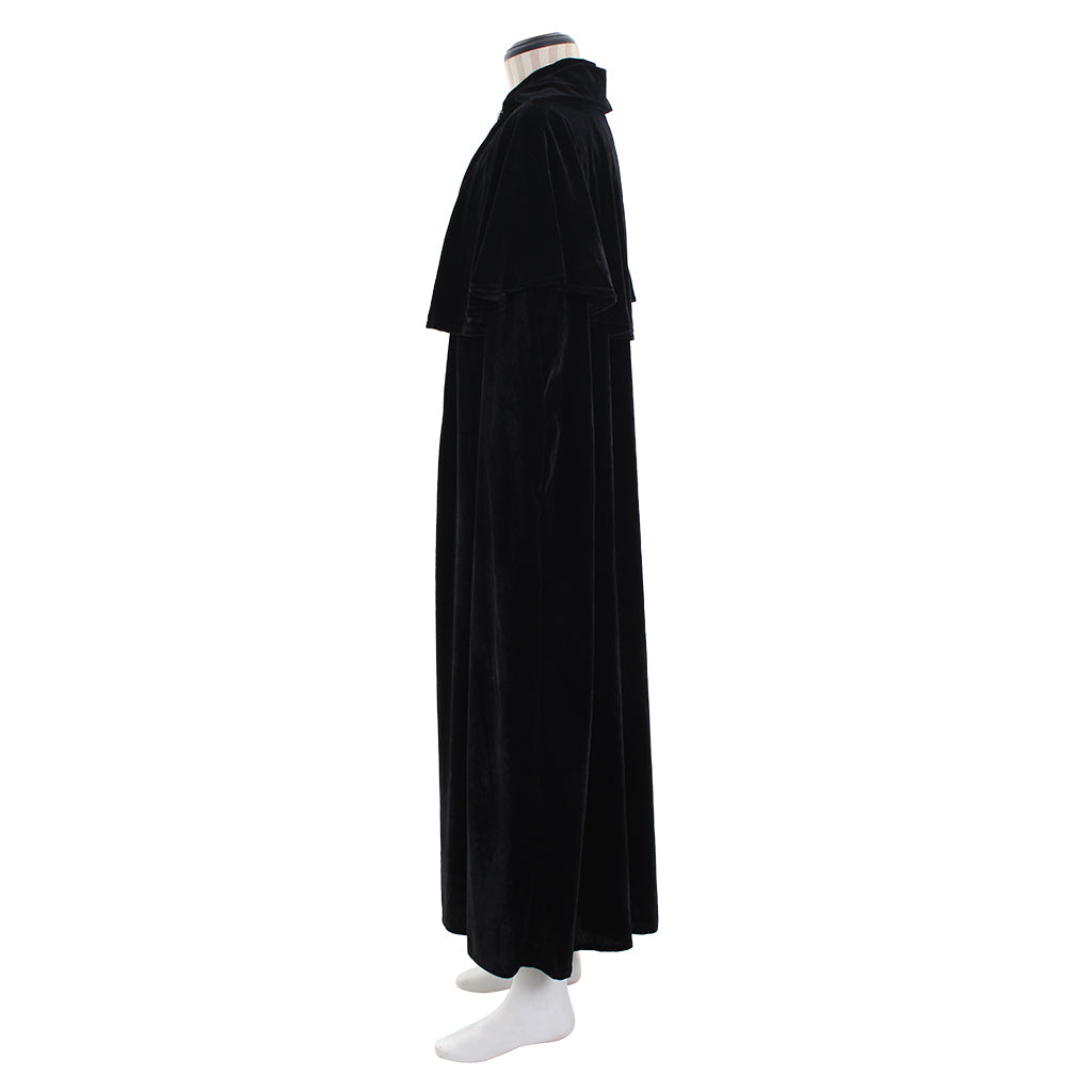 Medieval Renaissance Navy Blue Velvet Long Hooded Cloak with Clasp Closure