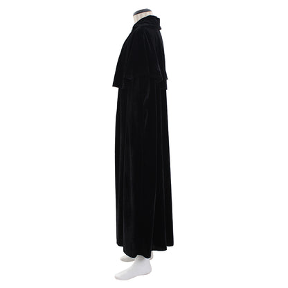 Medieval Renaissance Navy Blue Velvet Long Hooded Cloak with Clasp Closure