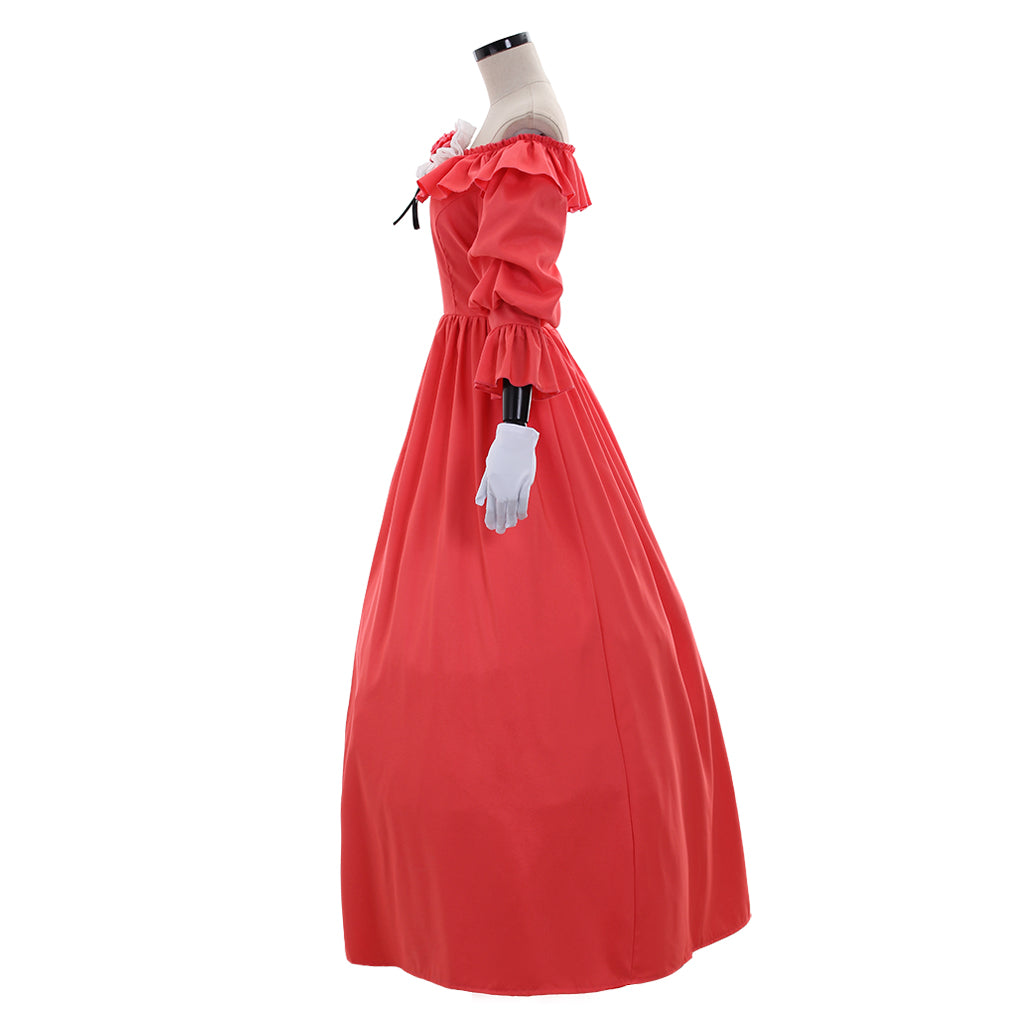 Victorian Rococo Medieval Floor - Length Dress Ball Gown Party Costume Princess Solid Color Ball Gown Off - Shoulder Puff - Sleeve Red Women's Halloween Carnival Party Evening Dress Valentine's Day Party Masquerade Adults' Dress All