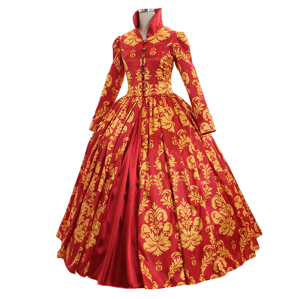 Victorian Rococo Medieval Floor - Length Dress Ball Gown Party Costume Princess Floral - Patterned Ball Gown Long - Sleeve Red Women’s Royal Halloween Carnival Party Prom Carnival of Venice Dress