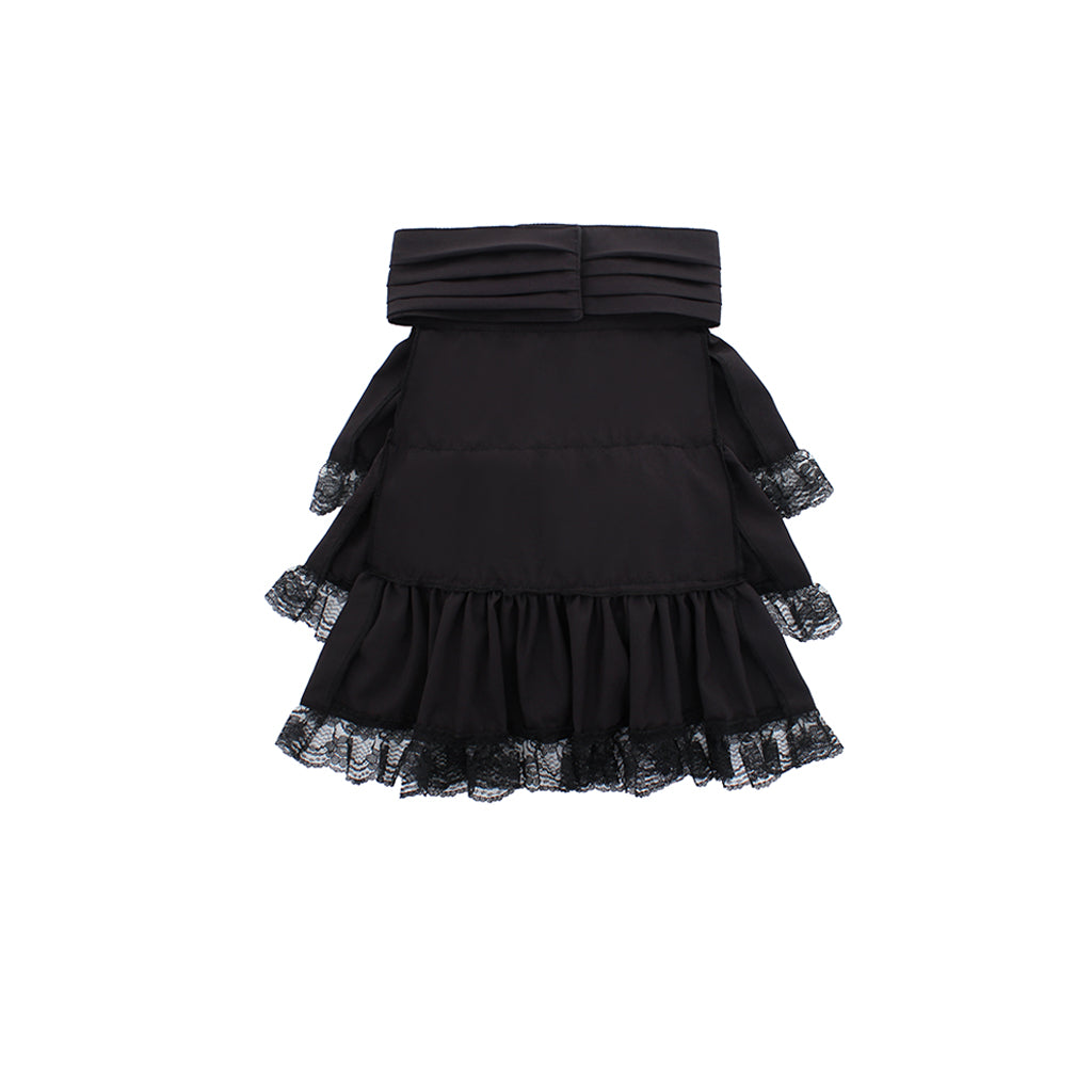 Gothic Lolita Women's Black High Waisted Layered Ruffle Skirt with Lace Trim