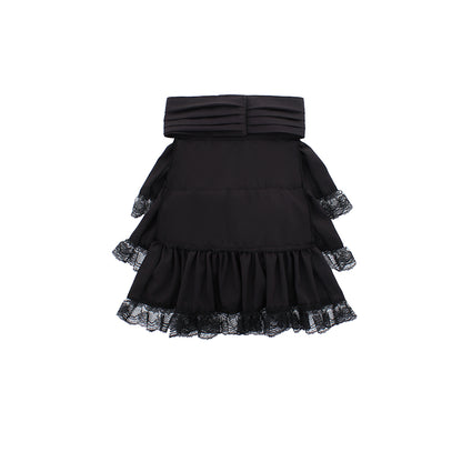 Gothic Lolita Women's Black High Waisted Layered Ruffle Skirt with Lace Trim