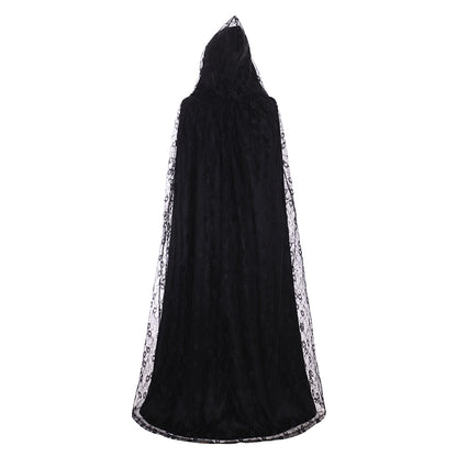 Medieval Gothic Black Cloak with Sheer Lace Sleeves