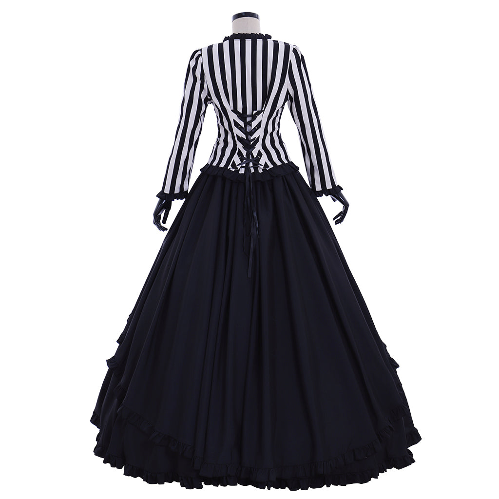 Victorian Gothic Vintage Inspired Dress Party Costume Prom Outfit Princess Shakespeare Black - White Striped Layered Skirt Women's Halloween Carnival Valentine's Day Party Evening Party Masquerade Adults' Dress All