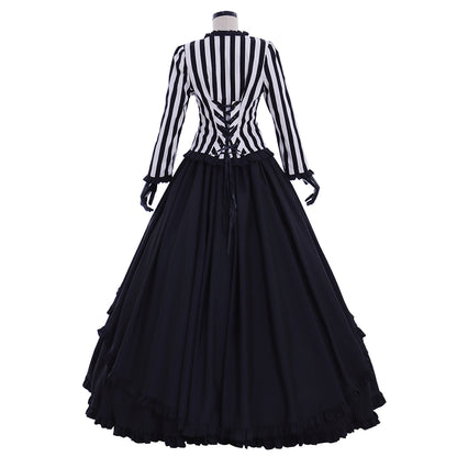 Victorian Gothic Vintage Inspired Dress Party Costume Prom Outfit Princess Shakespeare Black - White Striped Layered Skirt Women's Halloween Carnival Valentine's Day Party Evening Party Masquerade Adults' Dress All