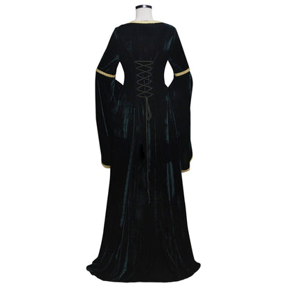 Medieval Women Renaissance Victorian Cosplay Costume Long Sleeve Gold Trimmed Color Block Black Gold Gown Adult Ladies Halloween Christmas Dress