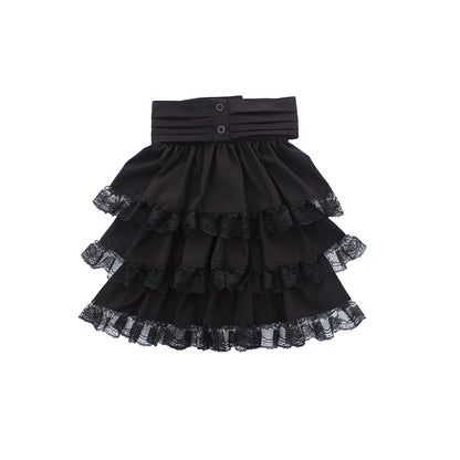 Gothic Lolita Women's Black High Waisted Layered Ruffle Skirt with Lace Trim
