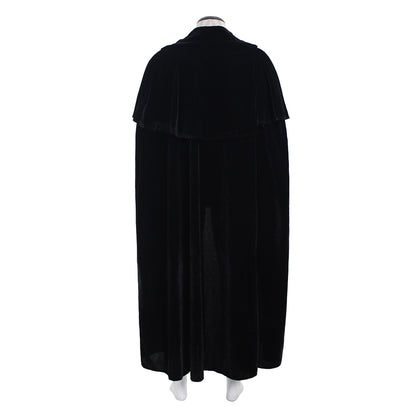 Medieval Renaissance Navy Blue Velvet Long Hooded Cloak with Clasp Closure