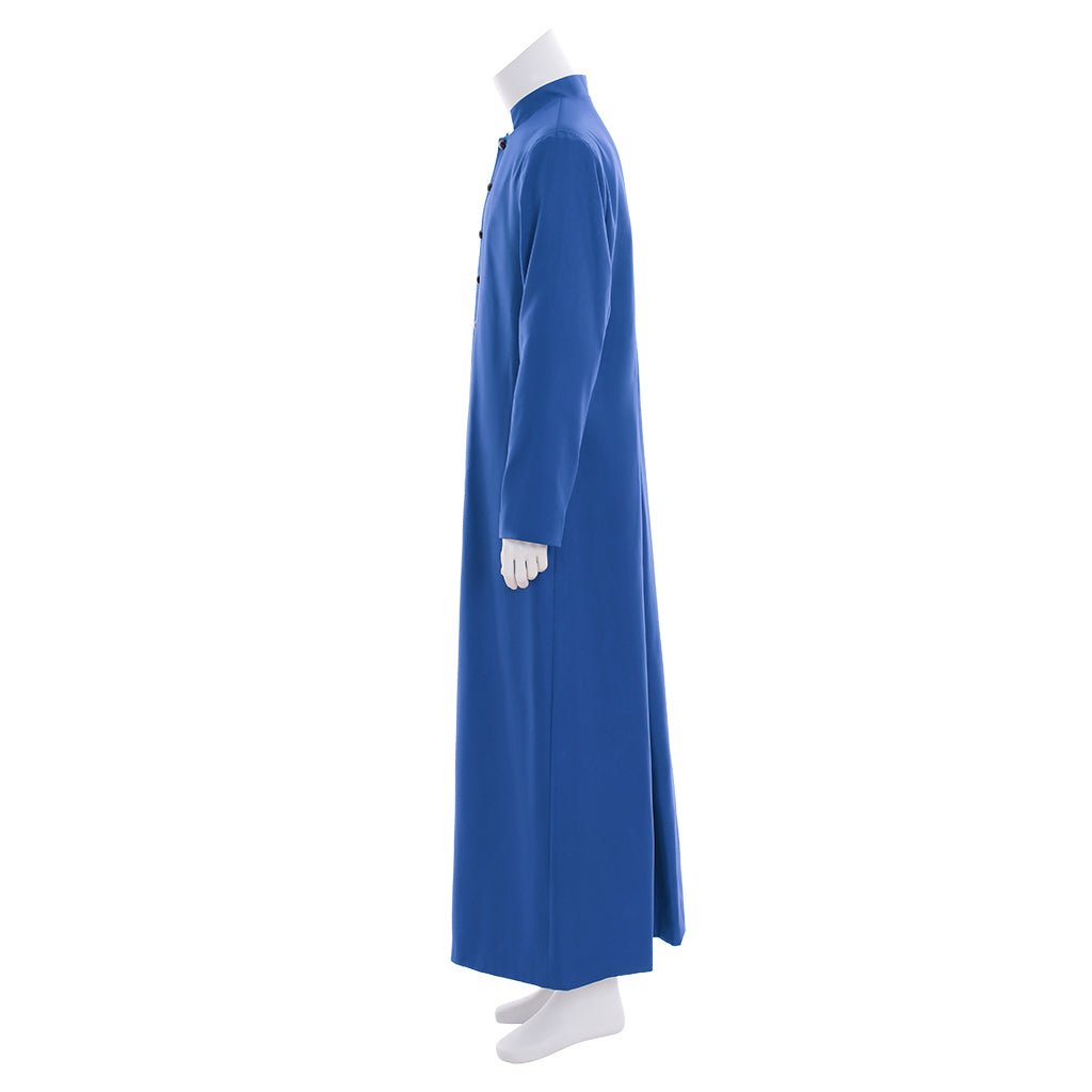 Medieval Men Renaissance Blue Button - Down Cosplay Costume Adult Vintage Court Long Sleeve Maxi Robe Men's Halloween Christmas
