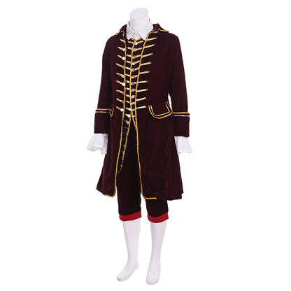 Burgundy Velvet Rococo-style Gentleman's Costume with Gold Trim