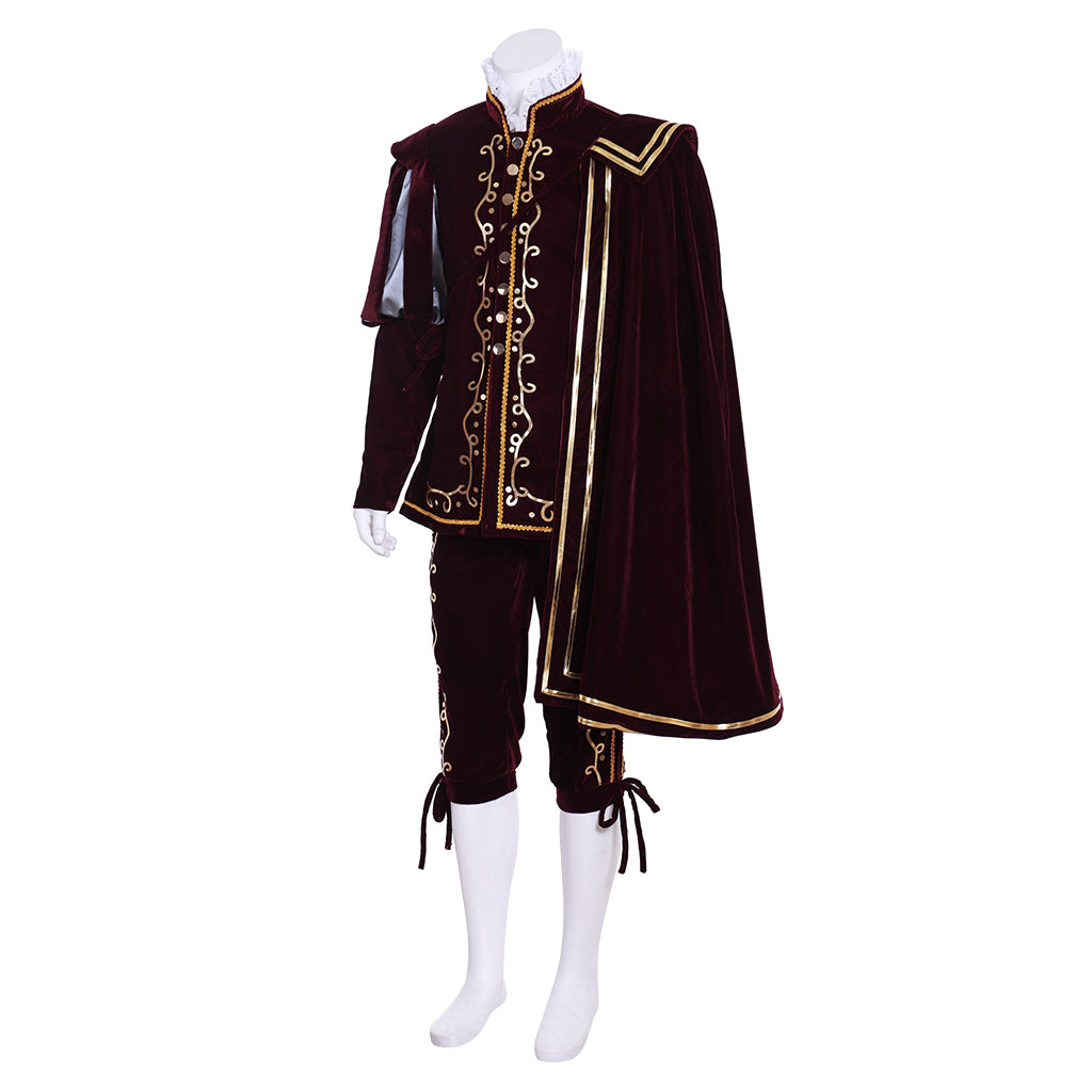 Renaissance Men's Gray Vest with White Trim and Maroon Cloak Tudor  style and Gray Breeches for Cosplay Themed Events Halloween Christmas or Themed Parties
