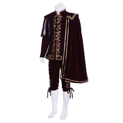 Renaissance Men's Gray Vest with White Trim and Maroon Cloak Tudor  style and Gray Breeches for Cosplay Themed Events Halloween Christmas or Themed Parties
