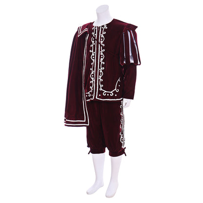 Renaissance Men's Maroon Jacket with White Trim and Cloak Tudor-style and Maroon Breeches for Cosplay or Themed Events Halloween Christmas or Themed Parties