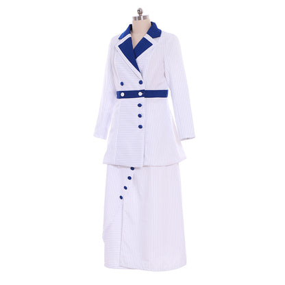 Victorian Rococo Medieval Floor Length Two Piece Suit Party Costume Notch Collar Long Sleeve White Navy Women's Halloween Carnival Party Evening Dress Valentine's Day Party Masquerade Adults' Dress All