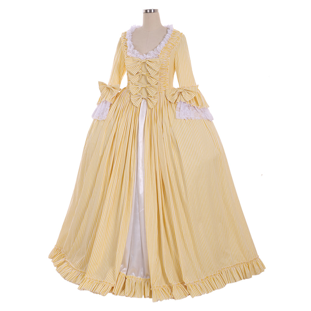 Rococo Victorian Vintage Inspired Dress Party Costume Prom Down Princess Shakespeare Solid Striped dress Bow Accessory Trumpet Sleev Yellow Women's Halloween Carnival Valentine's Day Party Evening Dress Masquerade Adults' Dress All