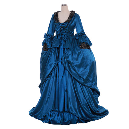Rococo Victorian Vintage Inspired Dress Party Costume Prom Down Princess Shakespeare Solid Striped dress Bow Accessory Trumpet Sleev Blue Women's Halloween Carnival Valentine's Day Party Evening Dress Masquerade Adults' Dress All