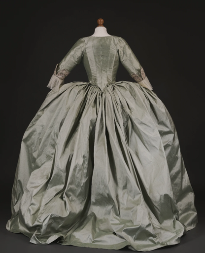 Rococo Style Light Green Satin Gown with  Layered Decorative Skirt for Historical Reenactments Royal Court Halloween Christmas