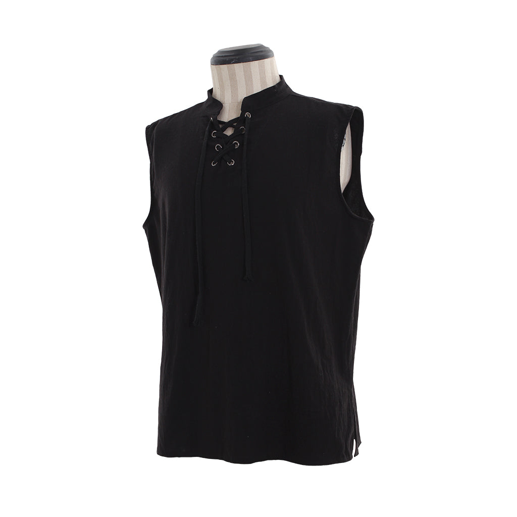 Medieva Men's Sleeveless Tunic with Lace Up Neckline Renaissance Style Top for Cosplay or Themed EventsHalloween Christmas or Themed Parties
