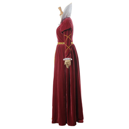 Medieval Women Renaissance Cosplay Costume Adult Ancient Outfit With Ruffled Collar And Color - Blocked Long Skirt Gothic Ladies Dress