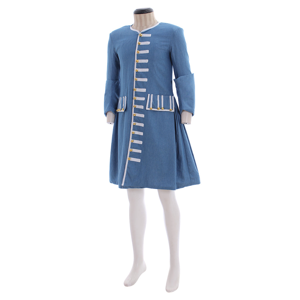 Medieval Men's Blue Long Coat with White Striped Trim and Gold Accents for Cosplay or Themed Events Halloween Christmas or Themed Parties