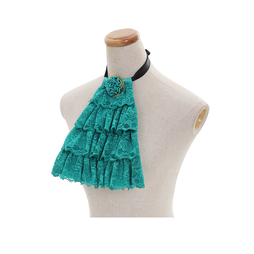 Medieval Lace Jabot  Vampire Cosplay Pirate Cosplay Steampunk Wedding Costume  Victorian Jabot  Renaissance Teal Green Lace Neck Collar Women Adult Cosplay Costume Ladies