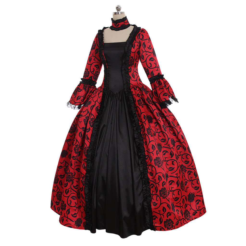 Gothic Rococo Victorian Party Costume Ball Gown Prom Dress Princess Lace print  Women's Royal Masquerade Party Carnival of Venice Adults' Dress