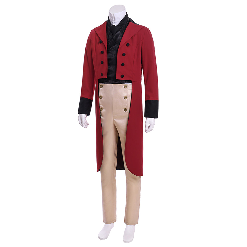 Medieval Victorian Men's Red Black Accented Military Inspired Noble Court Costume Cosplay Stage Outfit Adult Halloween Christmas Party Themed Outfit