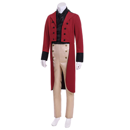 Medieval Victorian Men's Red Black Accented Military Inspired Noble Court Costume Cosplay Stage Outfit Adult Halloween Christmas Party Themed Outfit