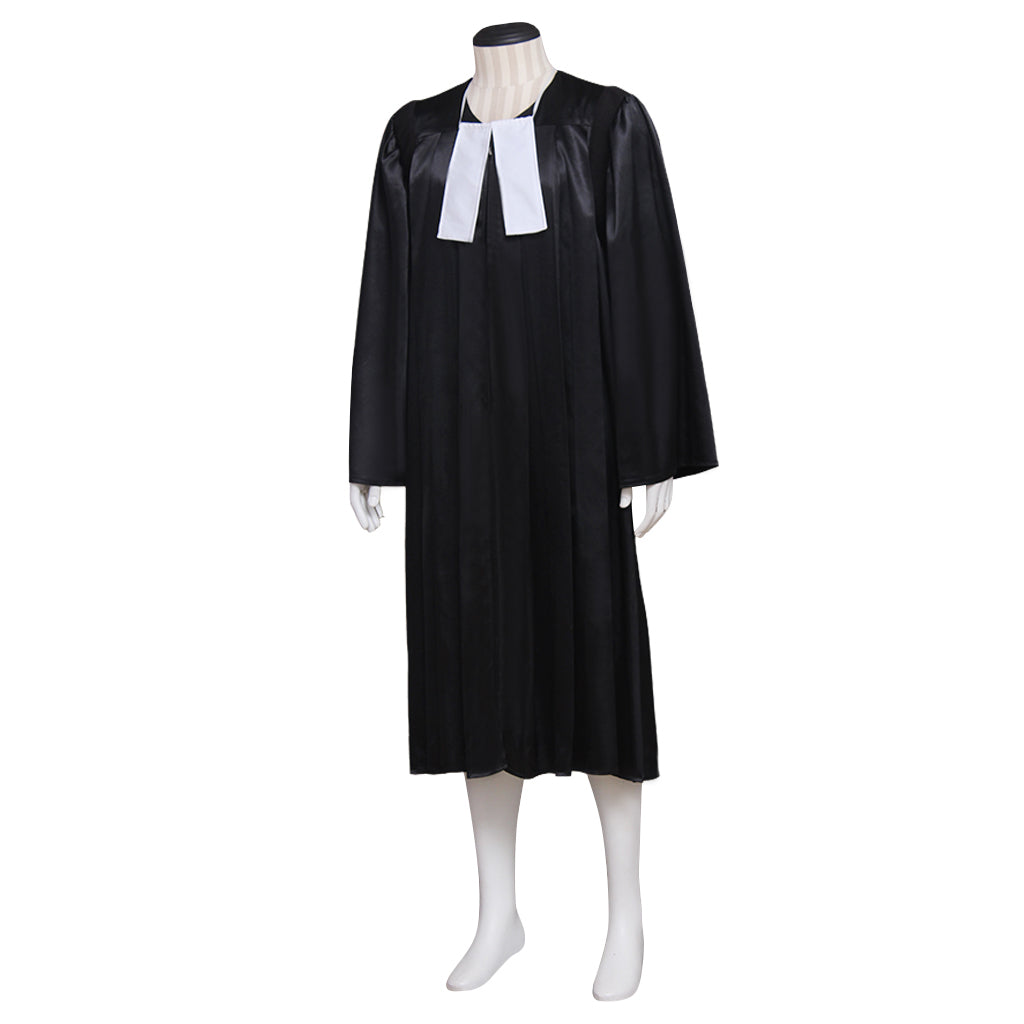18th Century European Rococo Style Gentleman’s Robe with Black Fabric and White Collar Accent for Historical Reenactments Cosplay Events Halloween Christmas or Parties