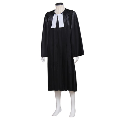 18th Century European Rococo Style Gentleman’s Robe with Black Fabric and White Collar Accent for Historical Reenactments Cosplay Events Halloween Christmas or Parties