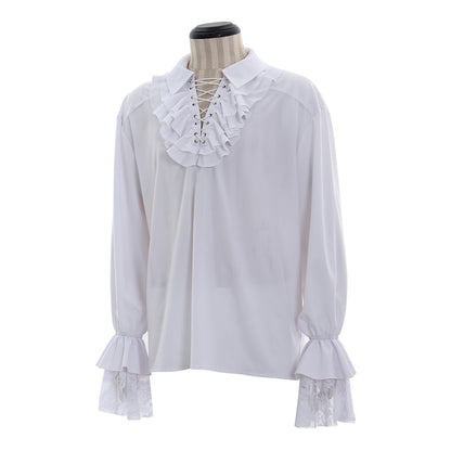 Medieval Men's White Ruffled Lace Up Shirt with Lace Trimmed Ruffled Cuffs for Cosplay  Renaissance Fairs  Halloween Themed Events
