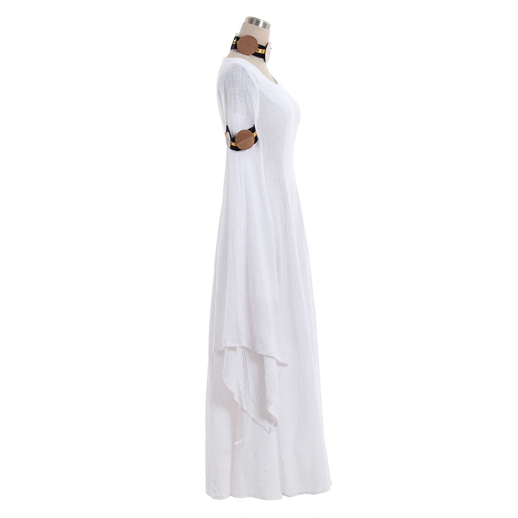 Medieval Women Viking White Cosplay Costume Adult Renaissance Ancient Gown With Long Flowy Sleeves Norse Gothic Ladies Halloween Christmas Dress
