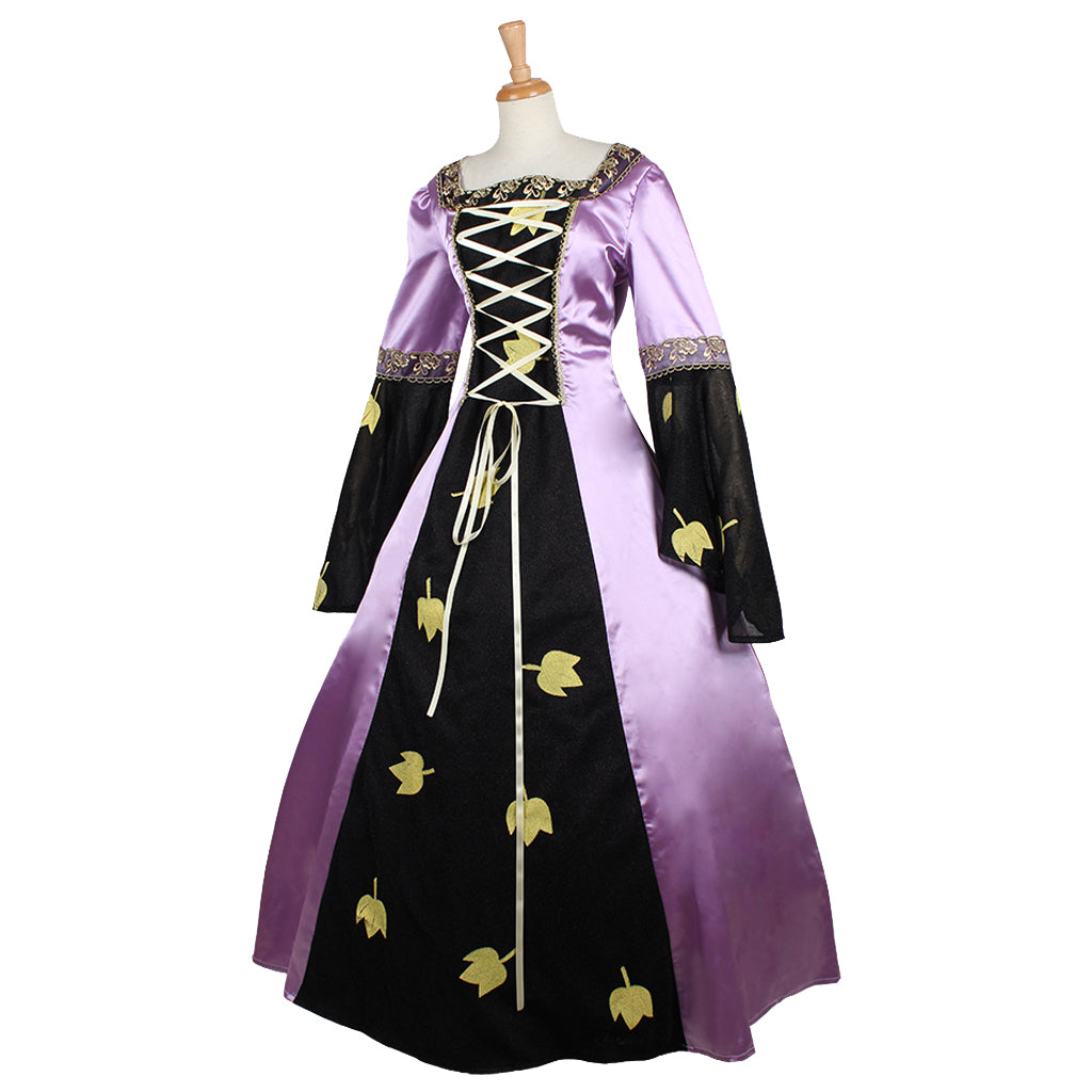 Medieval Women Renaissance Purple & Black Cosplay Costume Adult Ancient Gown With Lace Up  Floral Details Gothic Ladies Halloween Christmas Dress