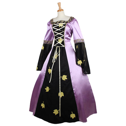 Medieval Women Renaissance Purple & Black Cosplay Costume Adult Ancient Gown With Lace Up  Floral Details Gothic Ladies Halloween Christmas Dress