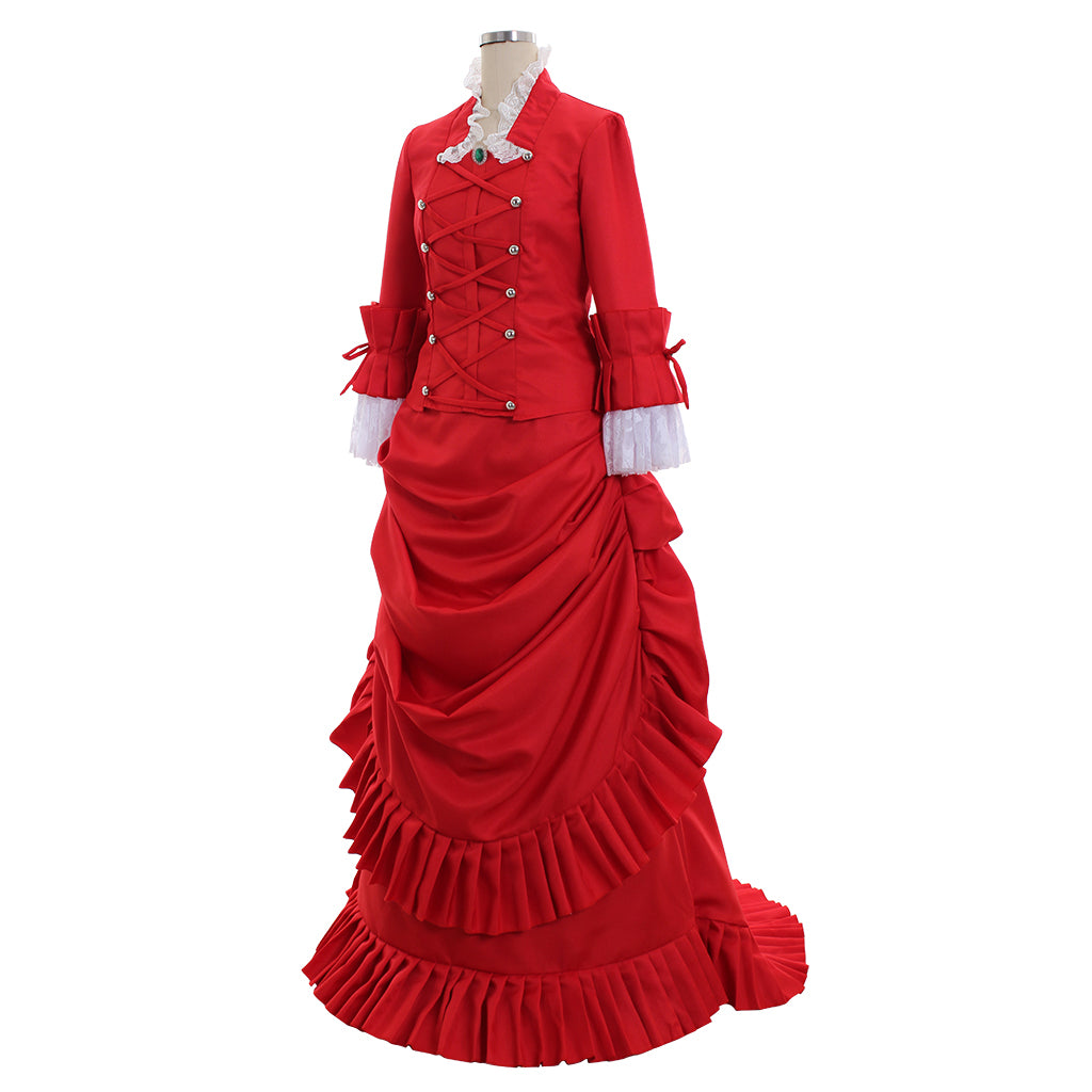 Victorian Rococo Medieval Floor Length Dress Ball Gown Party Costume Princess Solid Color Ball Gown Flare Cuff Sleeve Red Women's Royal Halloween Carnival Party Prom Carnival of Venice Dress