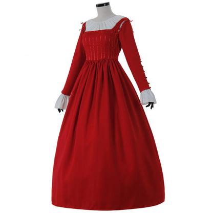 Medieval Women Victorian Renaissance Cosplay Costume Gothic Steampunk Square Neck Flared Sleeve Corset Style Solid Red Gown Adult Ladies Halloween Christmas Dress