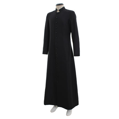 Medieval Renaissance Men's Black Cosplay Long Coat with Stand Up Collar, Long Sleeves and Button Front Design Gothic Vintage Party Outerwear
